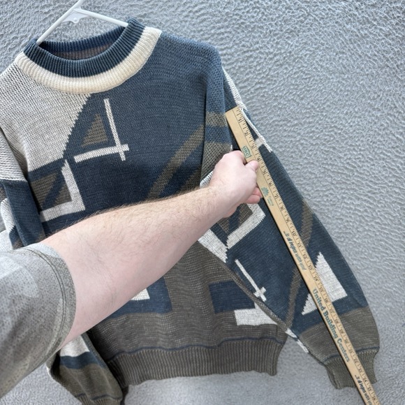 Vintage Private Club Sweater Adult Large Multicolor Geometric Knit Crewneck 90s - Picture 5 of 9